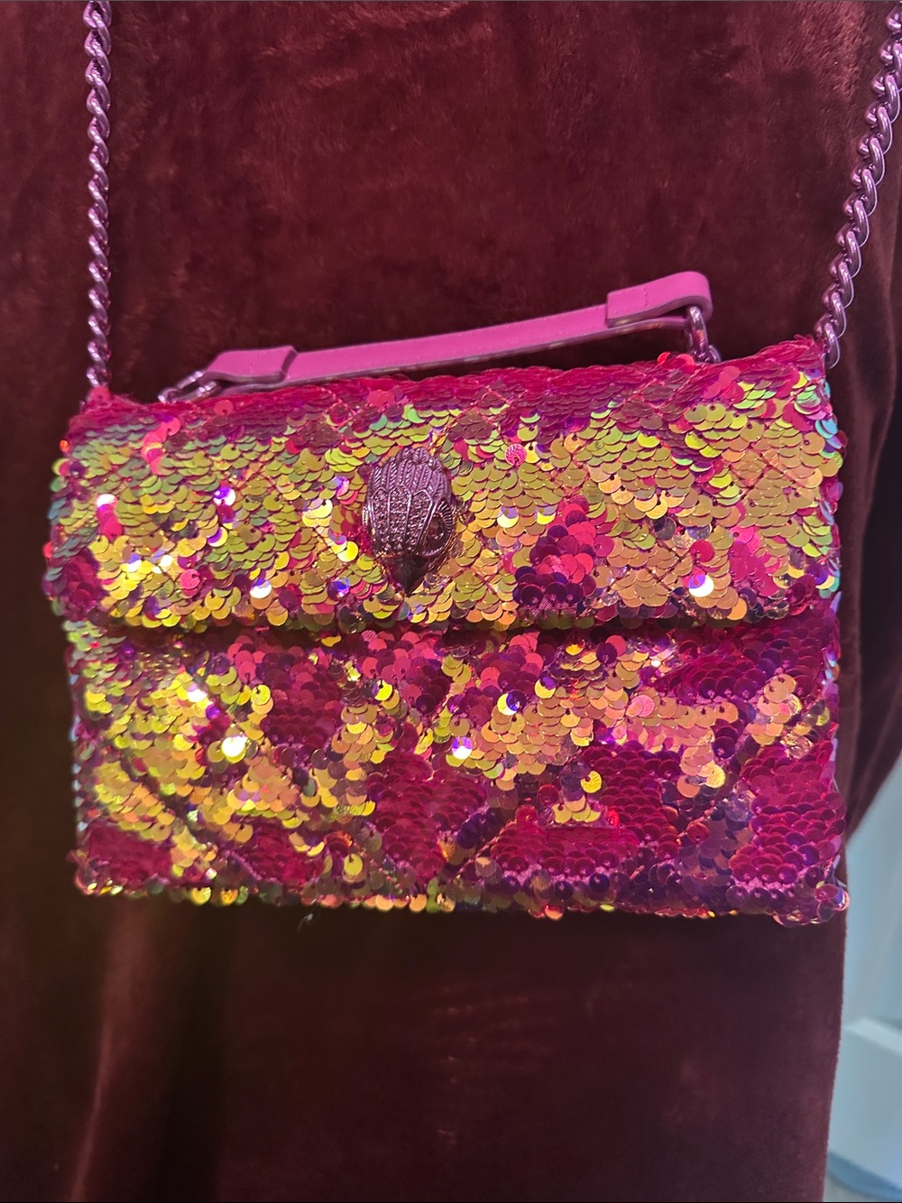 Kurt Geiger Pink and Gold Sequin Convertible Crossbody Bag
